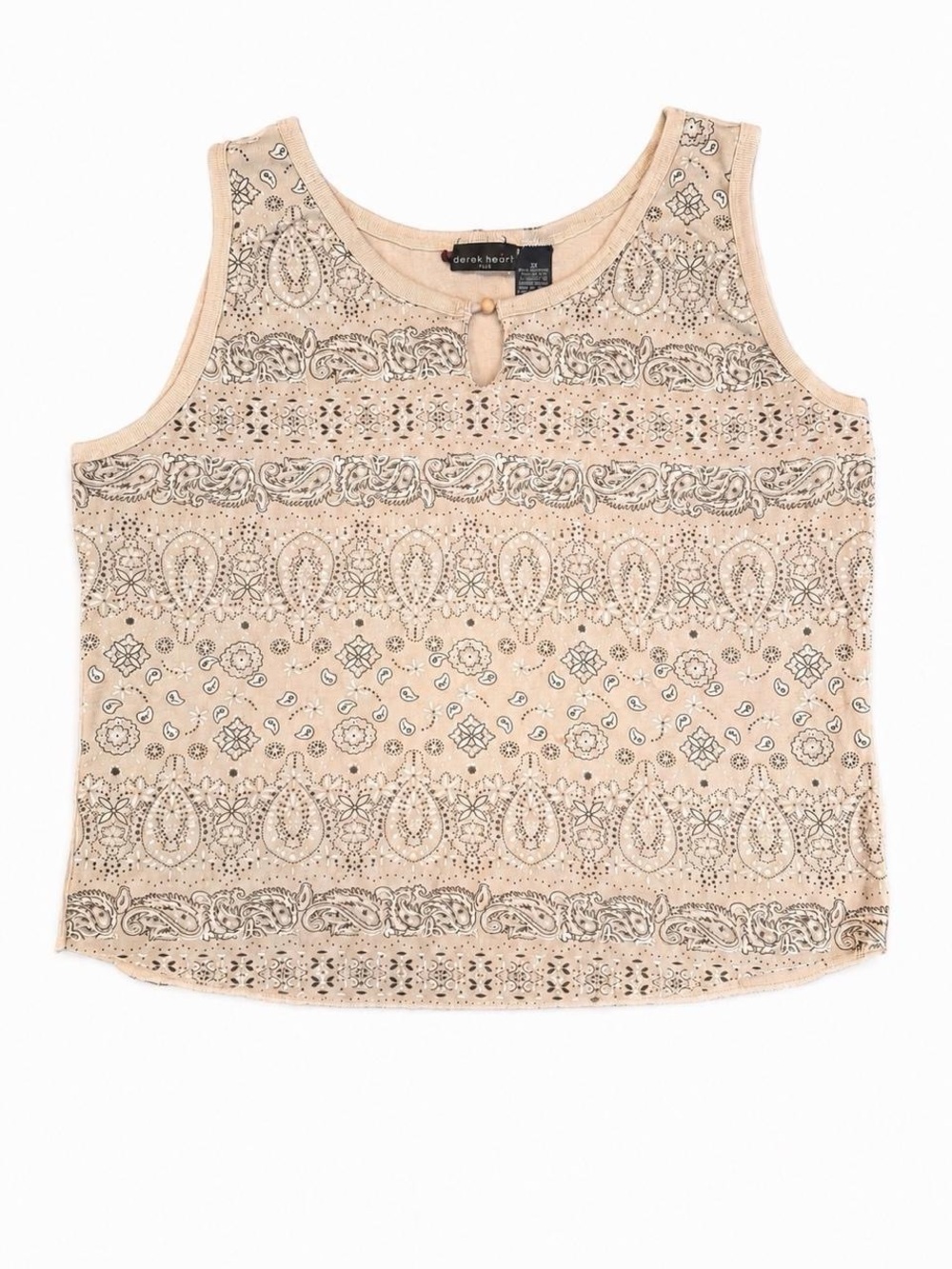 Derek Heart Beige Paisley Keyhole Tank Top